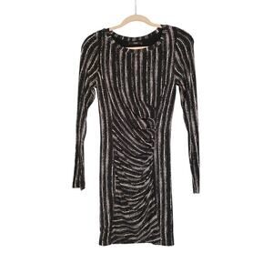Tart Womens Black & White Striped Long-Sleeve Ruched Mini Dress XS 95% Modal 5%